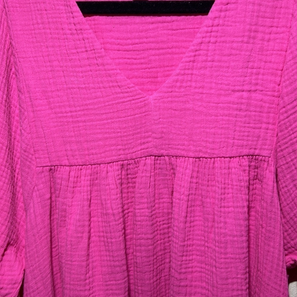 Tribal Cotton Gauze Pink Puffy Sleeve Dress NWT - Picture 6 of 8